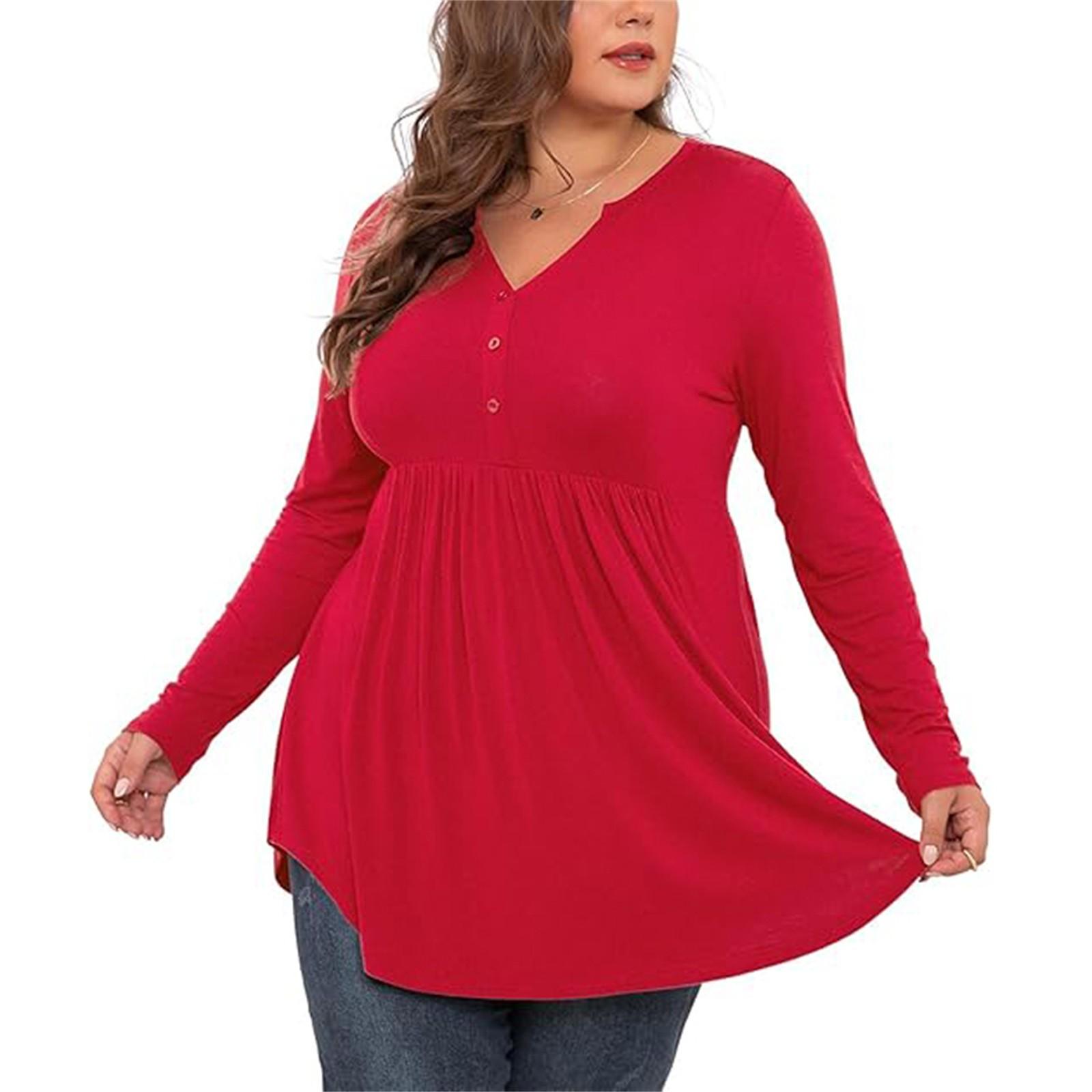 

Женский модный однотонный повседневный топ с V-образным вырезом и длинным рукавом XXL красный