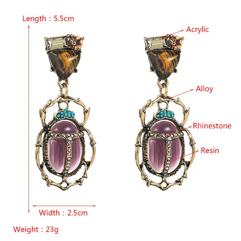 Cercei retro pentru femei, cercei cu pandantiv din aliaj de oțel titan, margele acrilice, cu mai multe straturi, statuie cu cap de insectă, ornamente geometrice pentru urechi