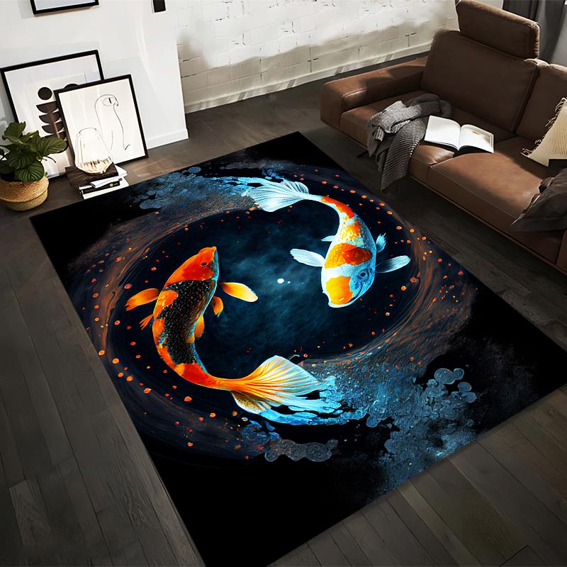 

Colorful Koi Fish Yin-Yang Inspired Carpet with Dark Background Suitable for use as an anti-slip for living room bedroom sofas 40x60cm( 15x23in )