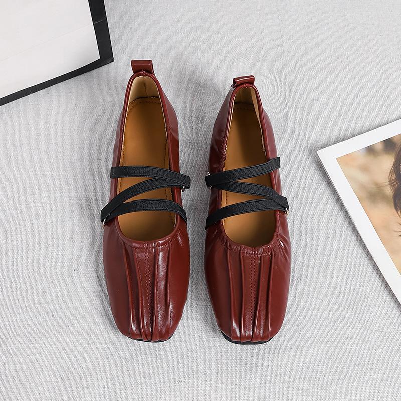

Балетки Удобная женская обувь Одинарная обувь Женские лоферы Весенние новые модели Не устают ноги Плоские кожаные туфли Мэри Джейн 44 бордовый