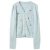 Sancai 2026 Spring Embroidered V-Neck Cardigan