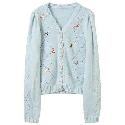 Sancai 2026 Spring Embroidered V-Neck Cardigan