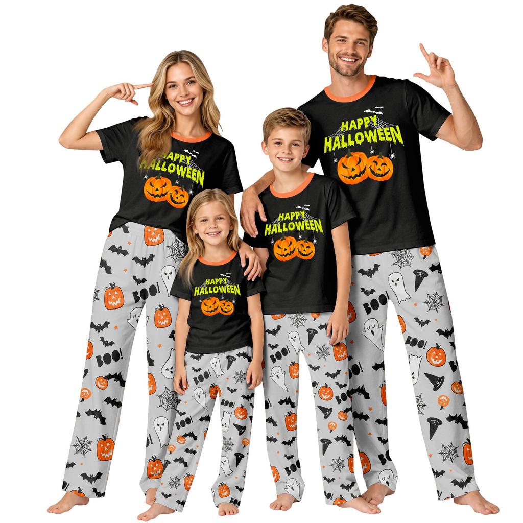 Family Matching Halloween Printed Pajama Set Short Sleeve Top and Pants for All Ages