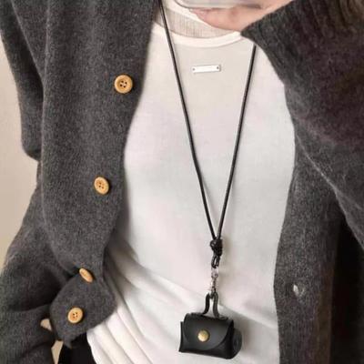 Mini and Compact Leather Hanging Neck Coin Purse Gifts Pendant Long Sweater Chain Women Women