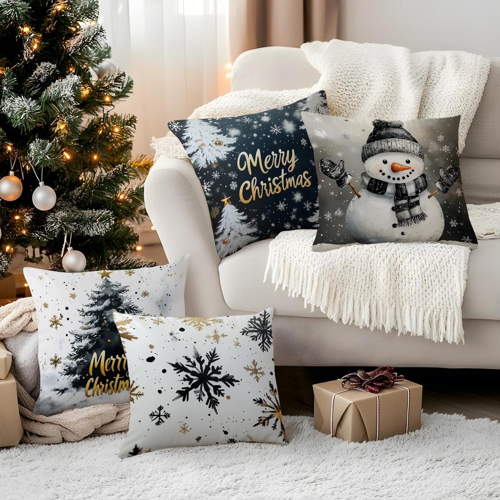 Short Plush Material Pillowcasemerry Christmas Decorative Pillowcase 18X18 Inch Pillow Covers Throw Pillows Cushion Cases For Ho