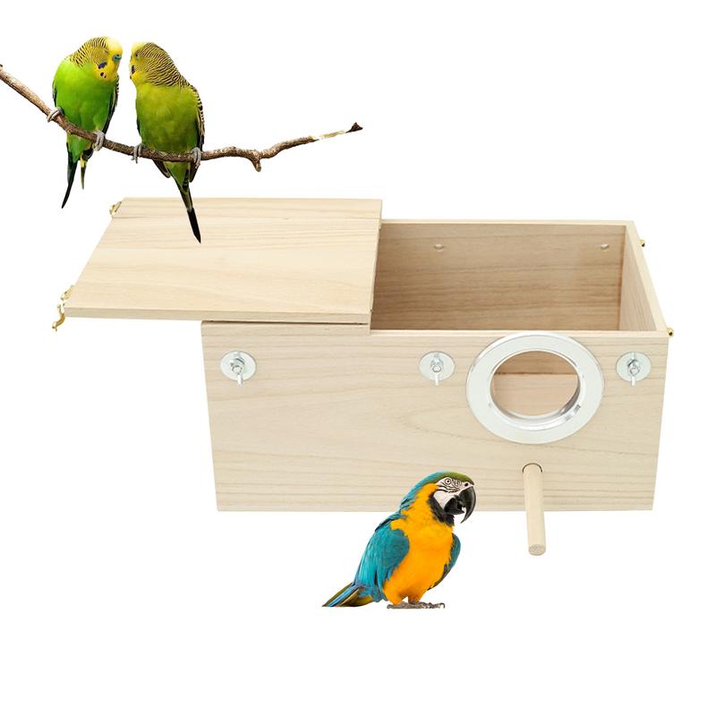 Parakeet Nest Box Wood Parrot Breeding Nest Cage House Nesting Boxes For Birds With Perch Stand Bird Cage Mating Box