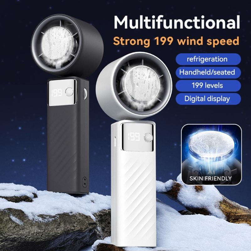 Handheld Pocket Fan USB Rechargeable LED Digtal Display Fan with Strong Airflows Cooling Device for Hot Weather