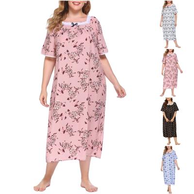 Women's Plus Size Homewear Pajamas Lace Spliced Short Sleeve Stamen Print Pajama Skirt