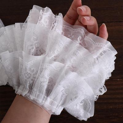 Applique Luxurious Pleated Mesh Chiffon Fabric Soft DIY Embroidery Collar Ribbon Exquisite Tulle Chiffon Edge Lace Wedding Dress