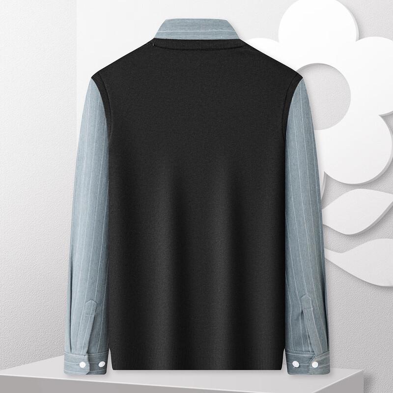 MONTAGUT Men's Faux Two-Piece Striped Lapel Embroidered Knit Sweater