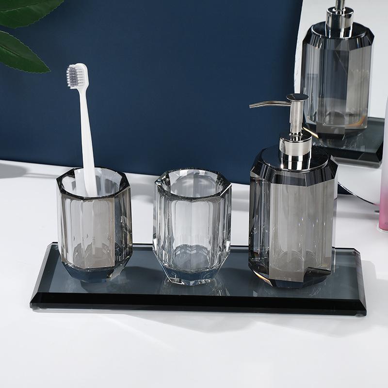 Glass lotion bottle transparent crystal bathroom set tray household soap dispenser set bathroom accessories organizer dispenser