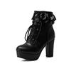 Fashion Autumn Winter Women Lolita Boots Japanese Sweet Faux Leather Shoes Ruffle Trim Lace Up Princess Lolita Cosplay Mid Calf Boots