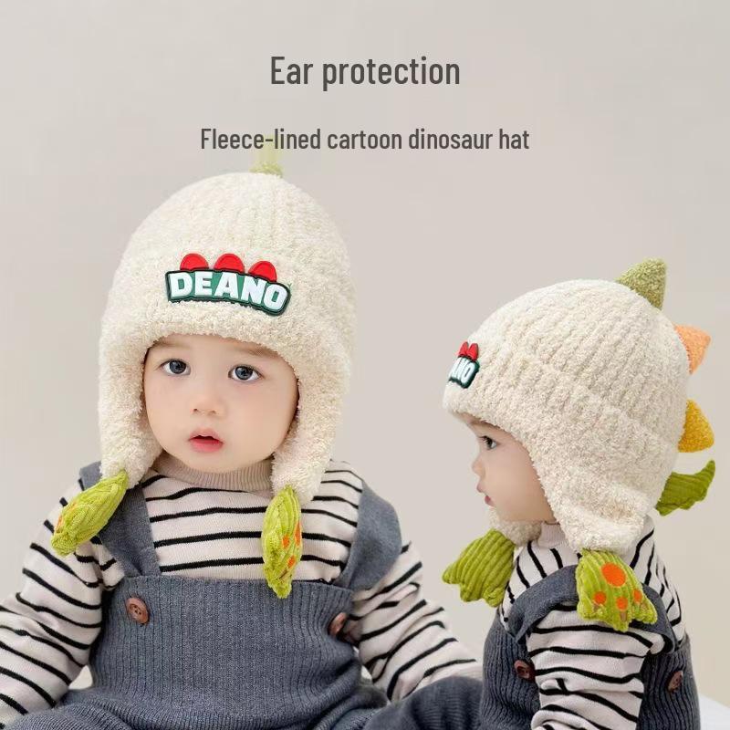 Children's Dinosaur Winter Hat: Stylish, Cute, Warm Ear Protection for Boys & Girls, Medium/Large, Thick Wool Pullover.