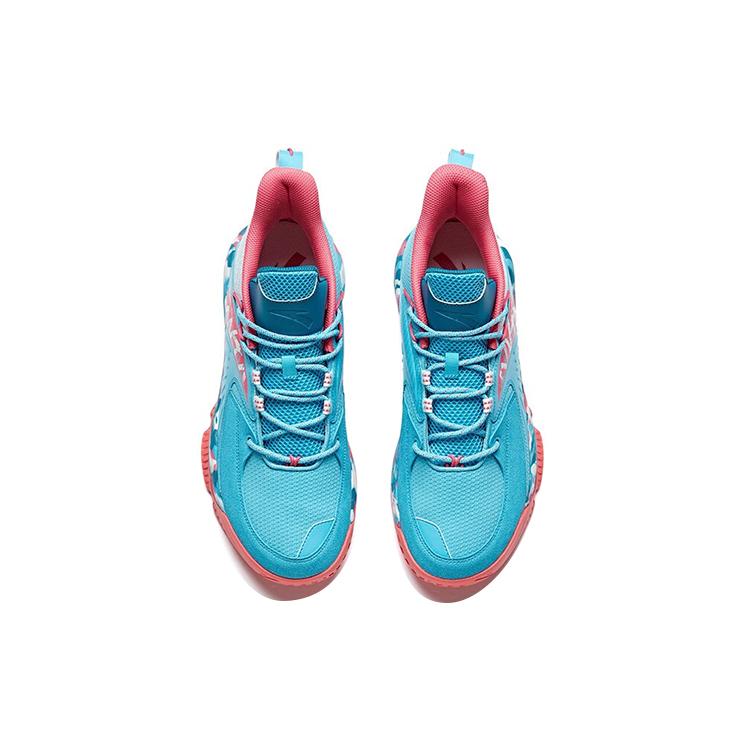 new Anta Rhomboid Shock Absorbers Slip Resistant, Abrasion Resistant, Breathable Mid Top Basketball Shoes Men's Chloro Blue