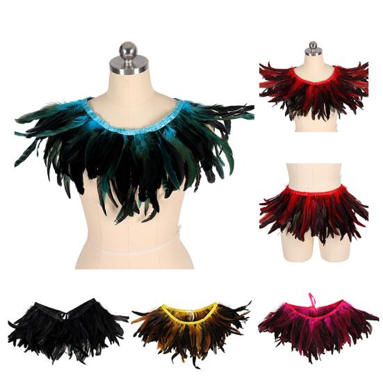 Feather Shawl Bright Color Halloween Parties Cloak Wear As Skirt or Shawl Gothic Style Shawl with Lace-Up Ribbon Costume Accessory
