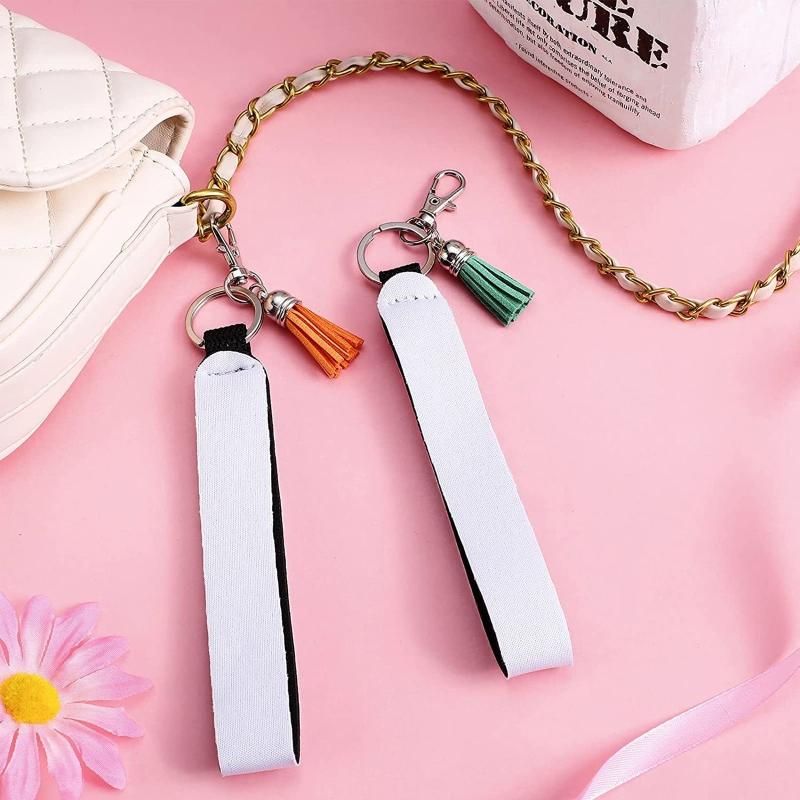 60pcs Sublimation Blank Wrist Cover Set 15pcs Sublimation Blank Neoprene Wrist Straps 15pcs Tassels 15Pcs Lobster Clasps