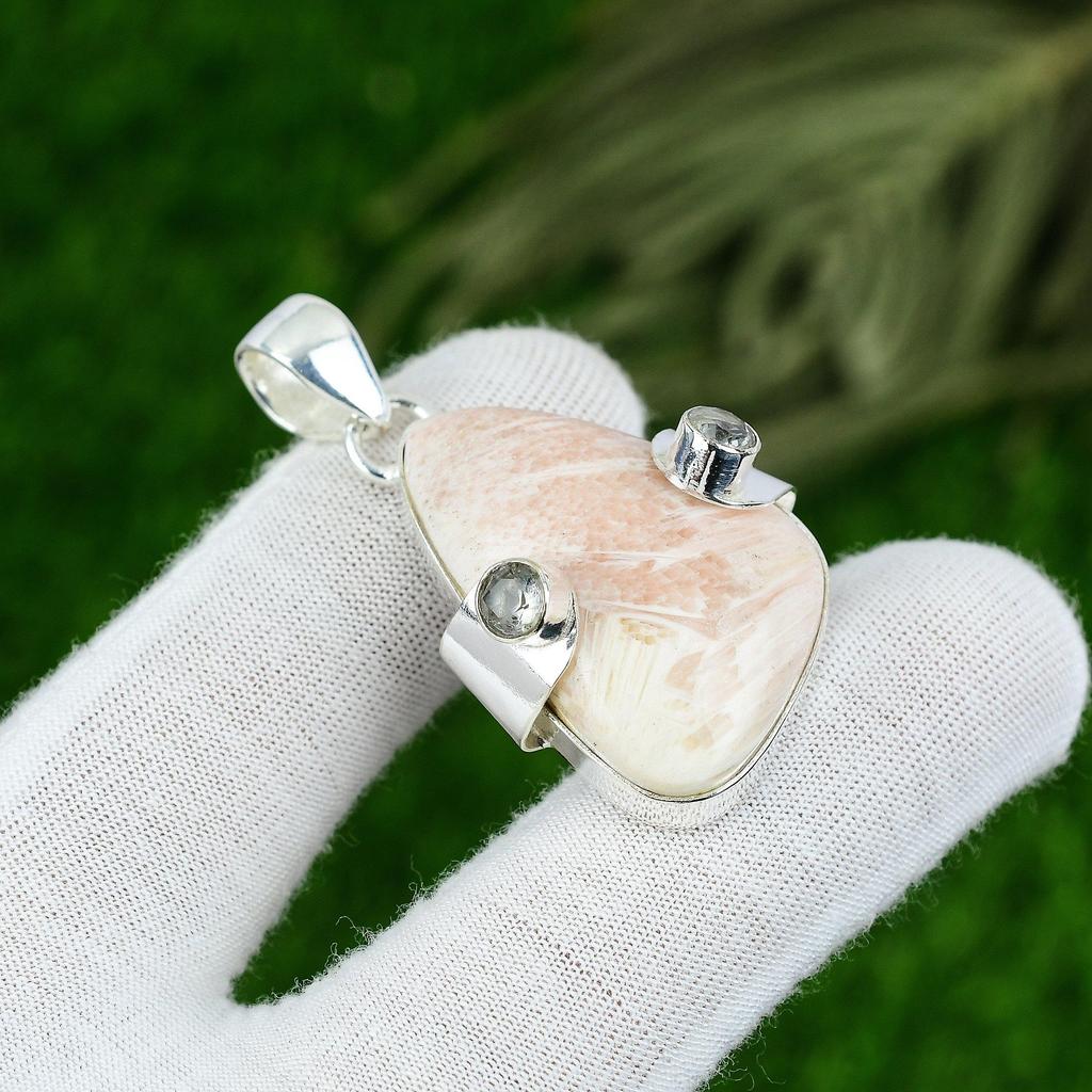 Natural Scolecite Gemstone Pendant Handmade 925 Sterling Silver Indian Jewelry