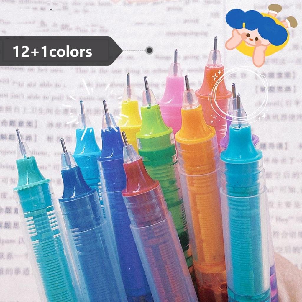 

12+1pcs Direct-Ink Rollerball Pens Colorful Neutral Pens Smooth Writing Ballpoint Pens Assorted Colors Pack