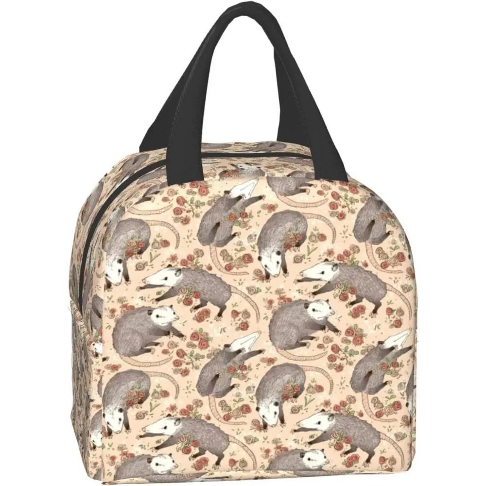 Opossum and Roses Lunch Tote Bag for Women Fashionable Gifts Collapsible Simple Modern DIY Bag Large