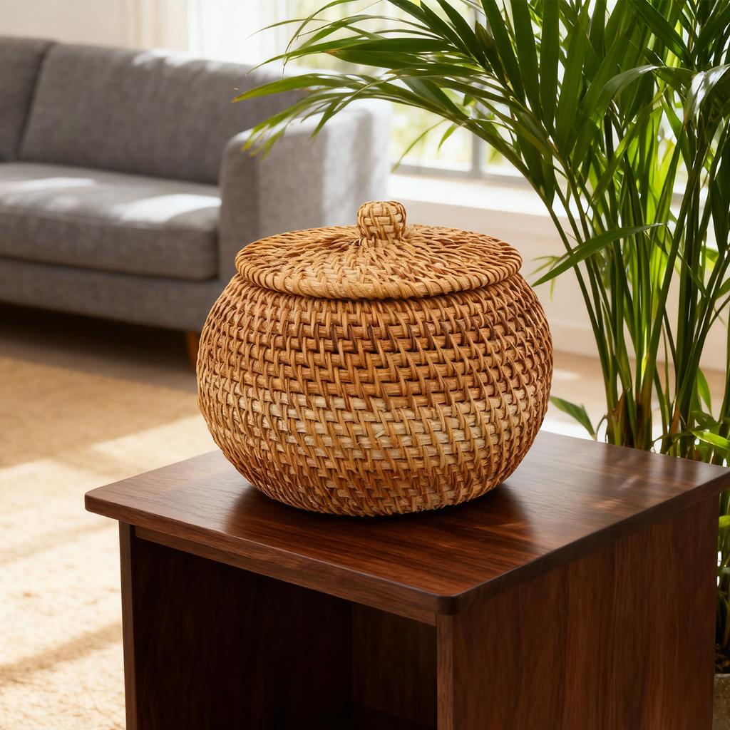 Aufbewahrungsbox Rattan Geflochtener Aufbewahrungskorb Multifunktional Robust Vietnamesische Herbstranke 1 Stück Tragbar Praktisch Mit Deckel Design