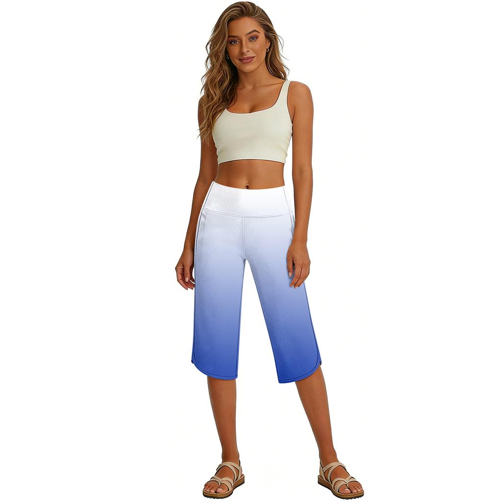 Women's High Waist Straight Leg Casual Athletic Capri Pants with Pockets Suitable for Yoga Travel and Everyday Wear
