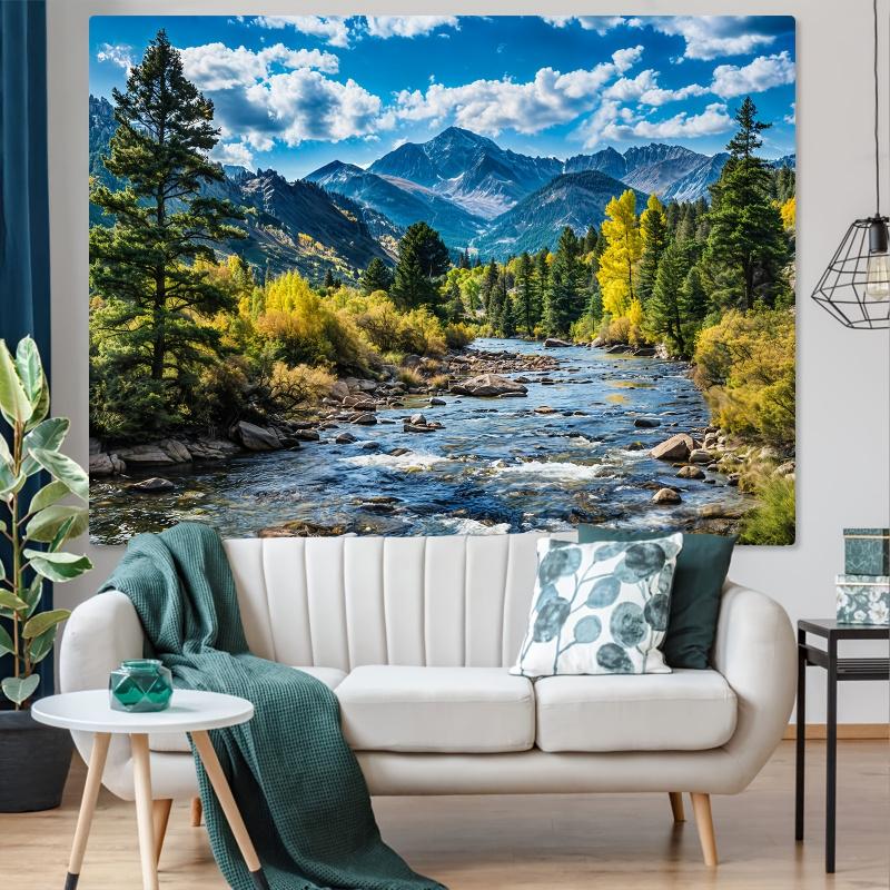 Natural Forest Tapestry Green Pine Bedroom Tapestry Living Room Dormitory Office Polyester Wall Hanging Room Decoration 100X70CM