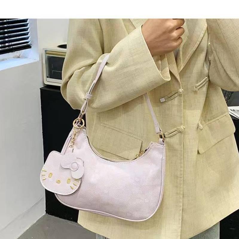 Cartoon Hello Kitty Shoulder Bag For Women With Pu Material And Cute Print For Daily Use