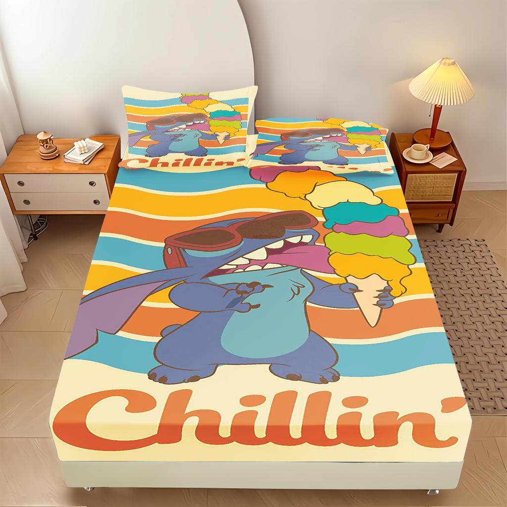 Stitch Desene Animate Drăguț Decor Acasă Cearceaf cu Elastic Set de Lenjerie de Pat Set 2/3 Piese Nordica Poliester Anime Pluș