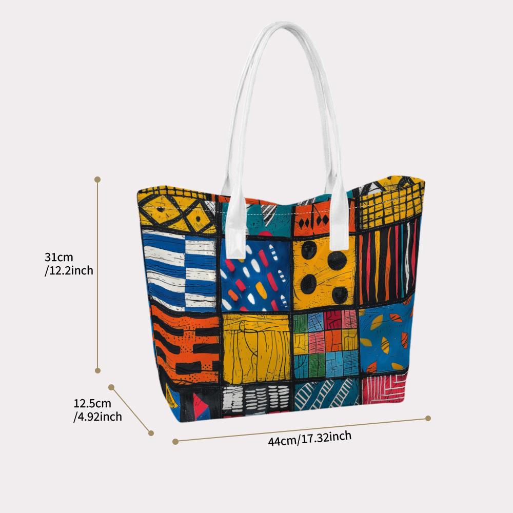 African Geometric Print Tote Bag Casual Large Capacity Daily Use Shoulder Bag