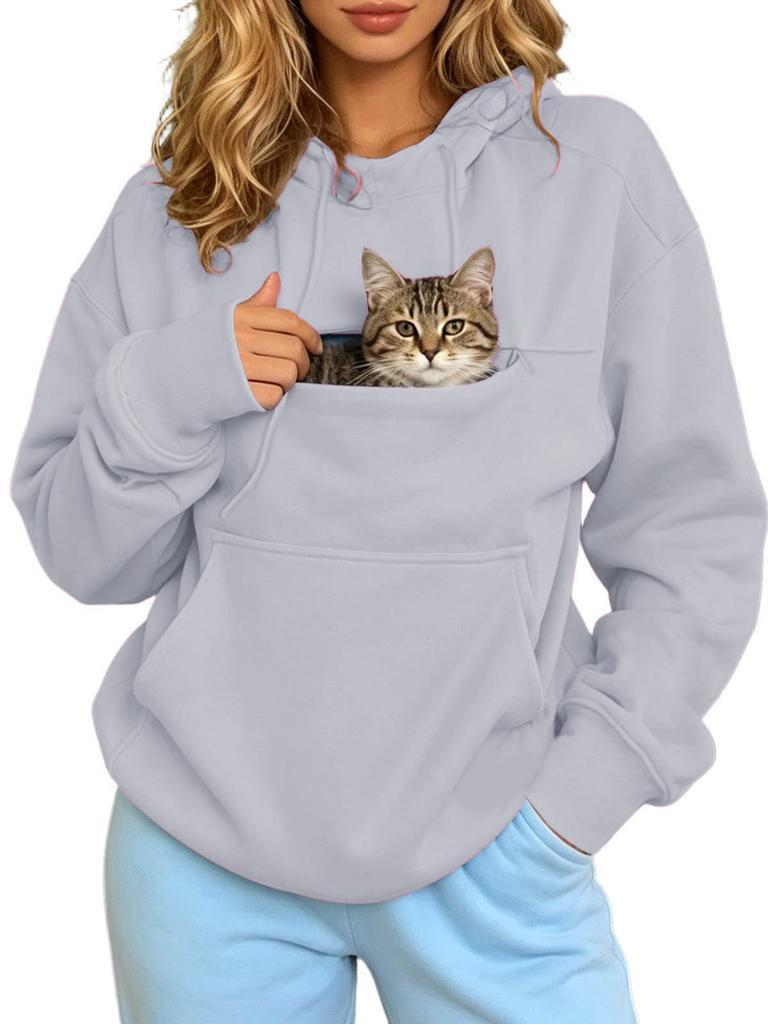 Herbst- und Winter-Thermohemd für Herren und Damen mit Kapuze, Fleece, Langarm, Große Tasche, Pullover