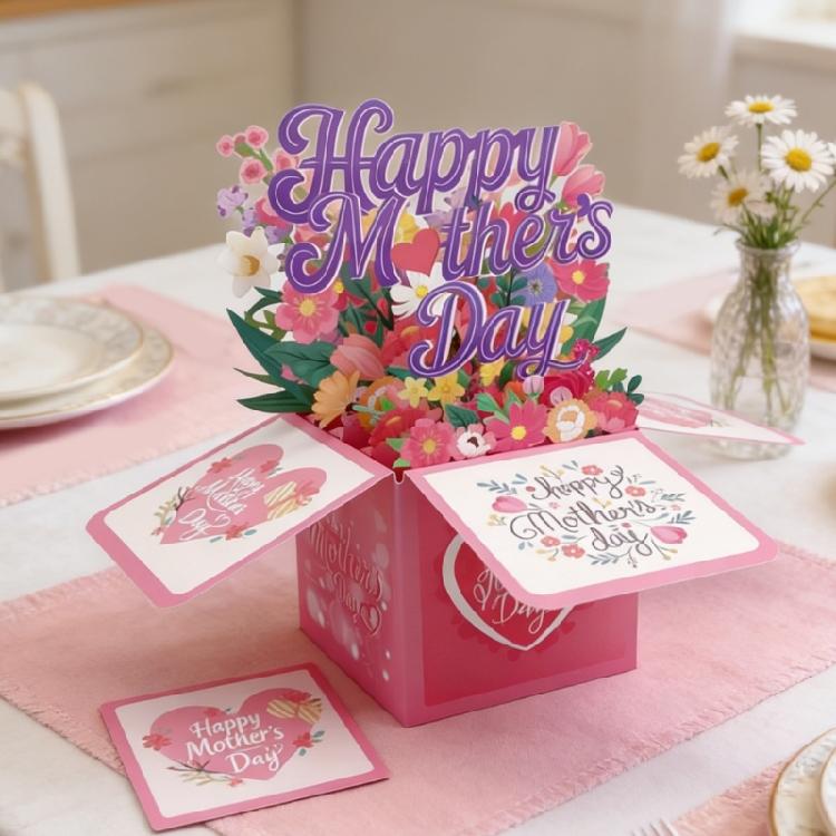 Flower Box Paper Sculpture Greeting Card Handmade Mother's Day Blessing Card For Mom Grandma Family Friend Festival Gift