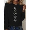 Damen Frühjahrs- und Herbstkleidung Buntes Herz Aufdruck T-Shirt Langarm Rundhals Freizeit Oberteil