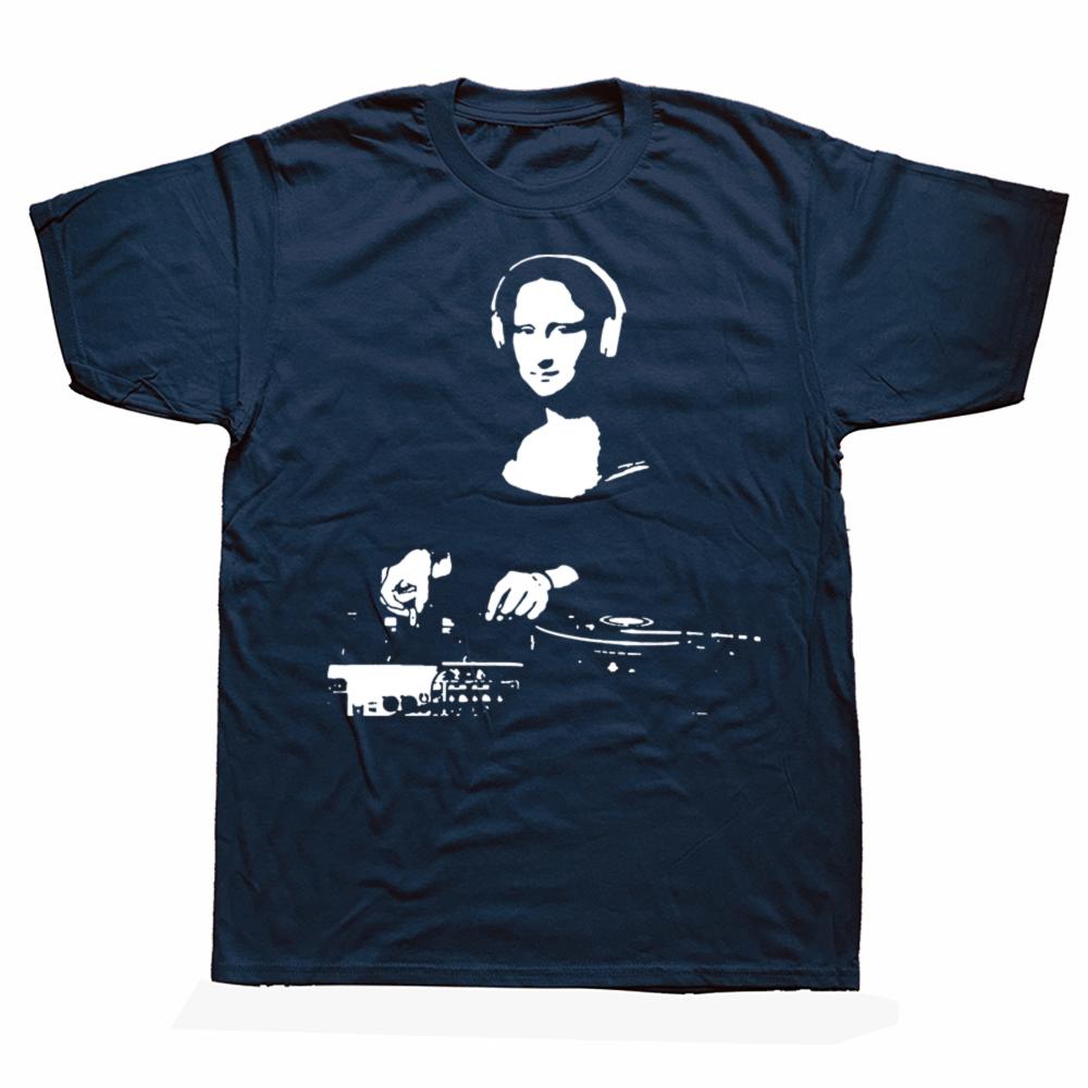 Funny DJ Mona Lisa Graphic T Shirts Men Women Pure Cotton Humor Streetwear Tee Shirt Short Sleeve Unisex Loose Clothing