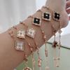 Italian Cloth Qi Latti Brushed Craft Four-Leaf Clover Bracelet Women'S Retro Diamond-Set Natural White Fritillary Three-Flower Bracelet