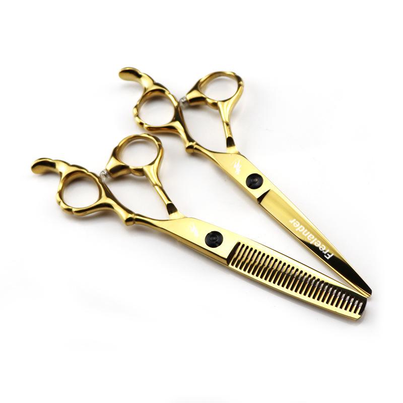 6.0" Golden God Walker Bamboo Handle Hairdressing Scissors - Straight & Thinning Shears for Barbers