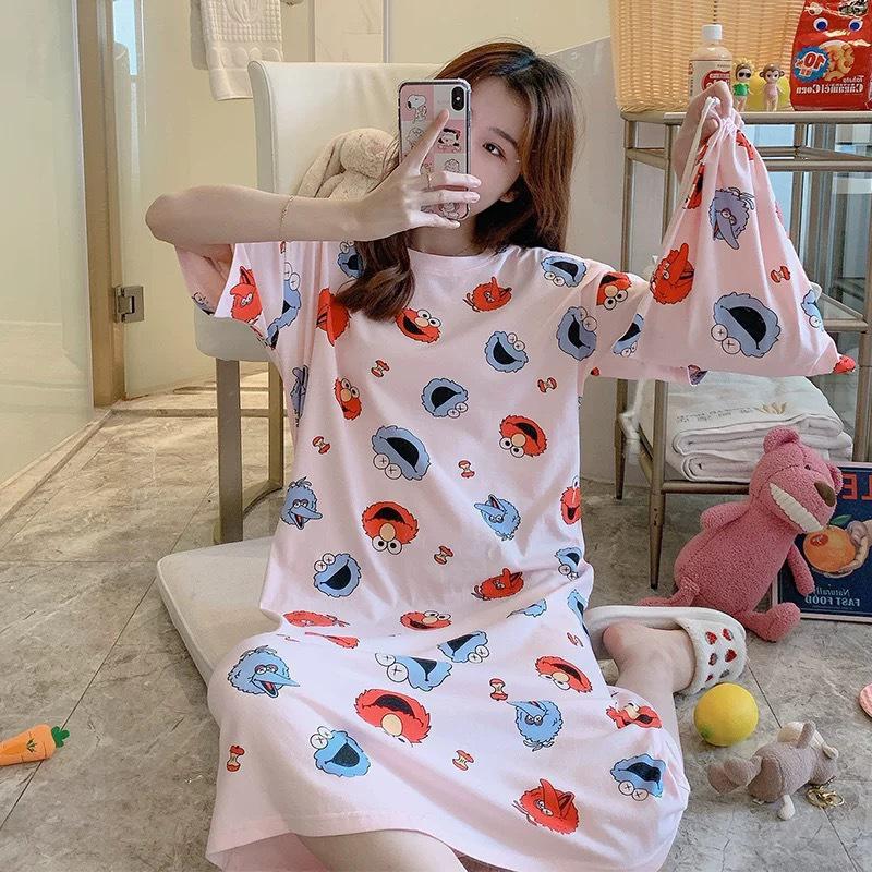 Women's Korean Style Cute Cartoon Maternity Pajamas - Short Sleeve Homewear for Summer