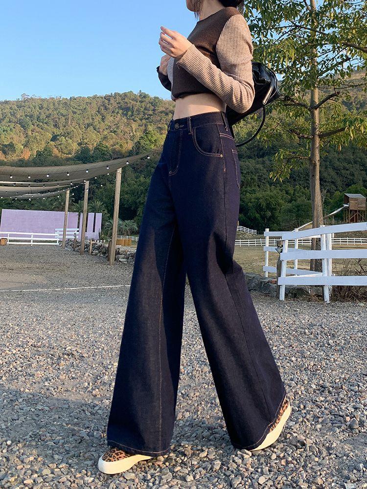 Women's American Retro High-Waisted Wide-Leg Jeans - Spring Fashion, Loose Fit, Floor-Length