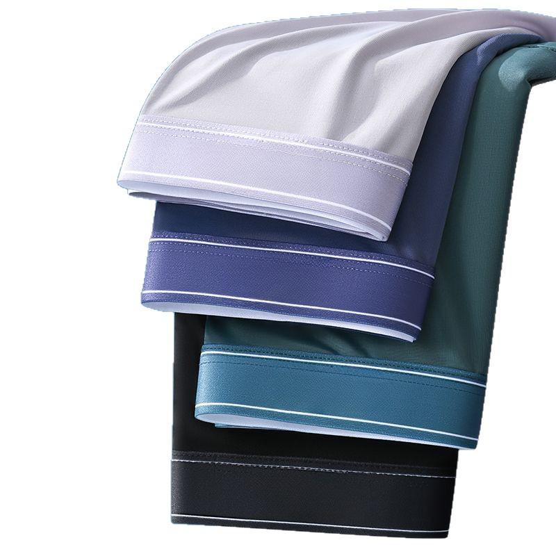 Men's Large Ice Silk Cooling Mid-Waist Boxer Briefs: Breathable, Thin, Graphene Antibacterial Underwear for Summer.