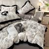 Washed Cotton Ruffle Bedding Set French Hepburn Style Floral Sets