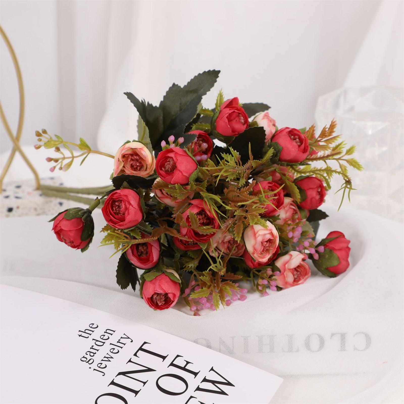 

15 Голов Винтажные Шелковые Цветы Ретро Чайные Розы Искусственные Цветы Букет Невесты Для Свадебного Украшения Дома Декор Искусственными Цветами One Size красный