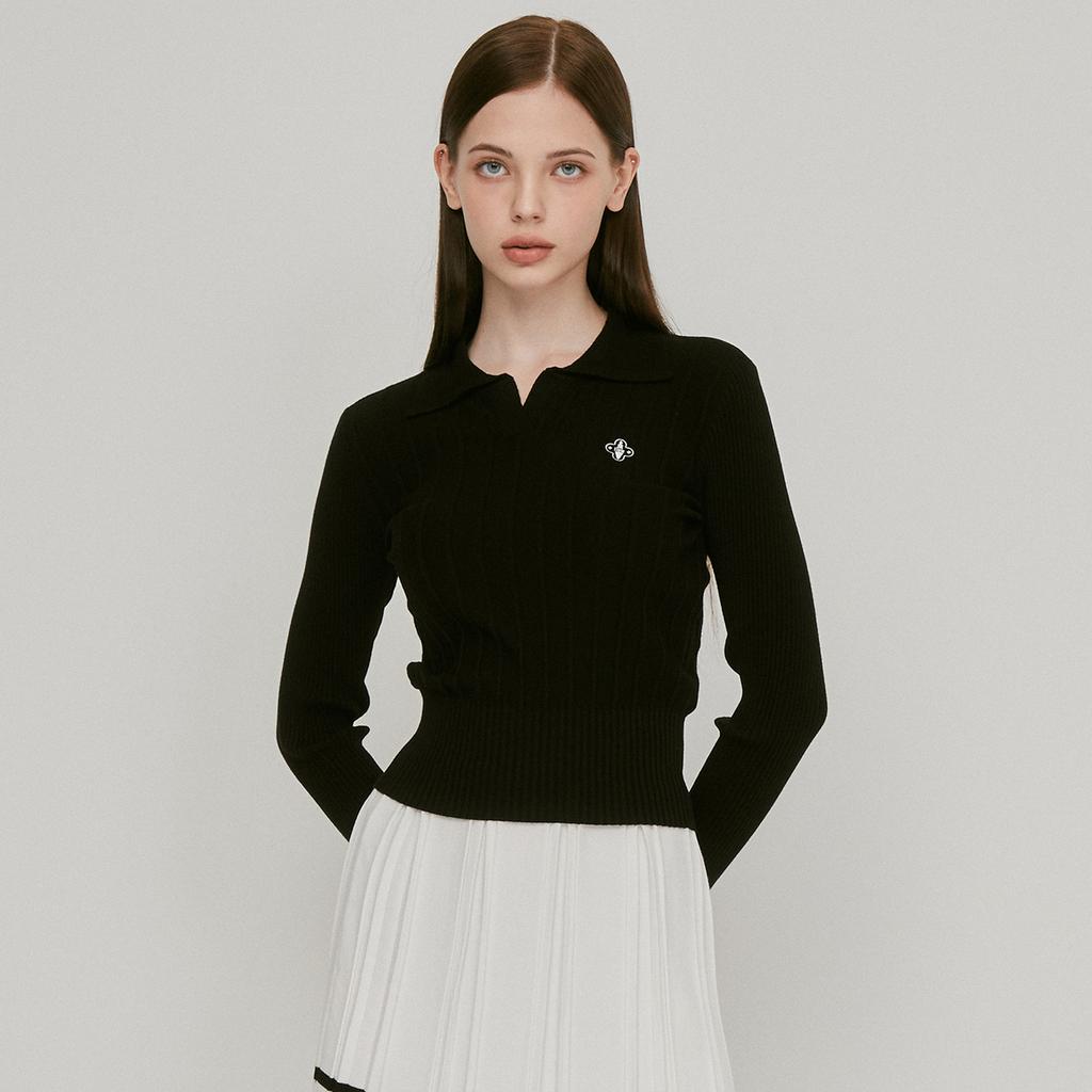 LIKK Simple Collared Ribbed Knit T-Shirt (Black)_L3C1-Nt11K