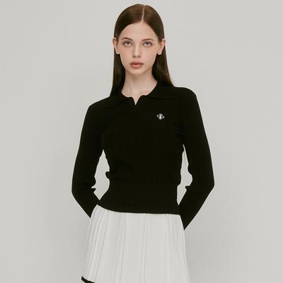 LIKK Simple Collared Ribbed Knit T-Shirt (Black)_L3C1-Nt11K