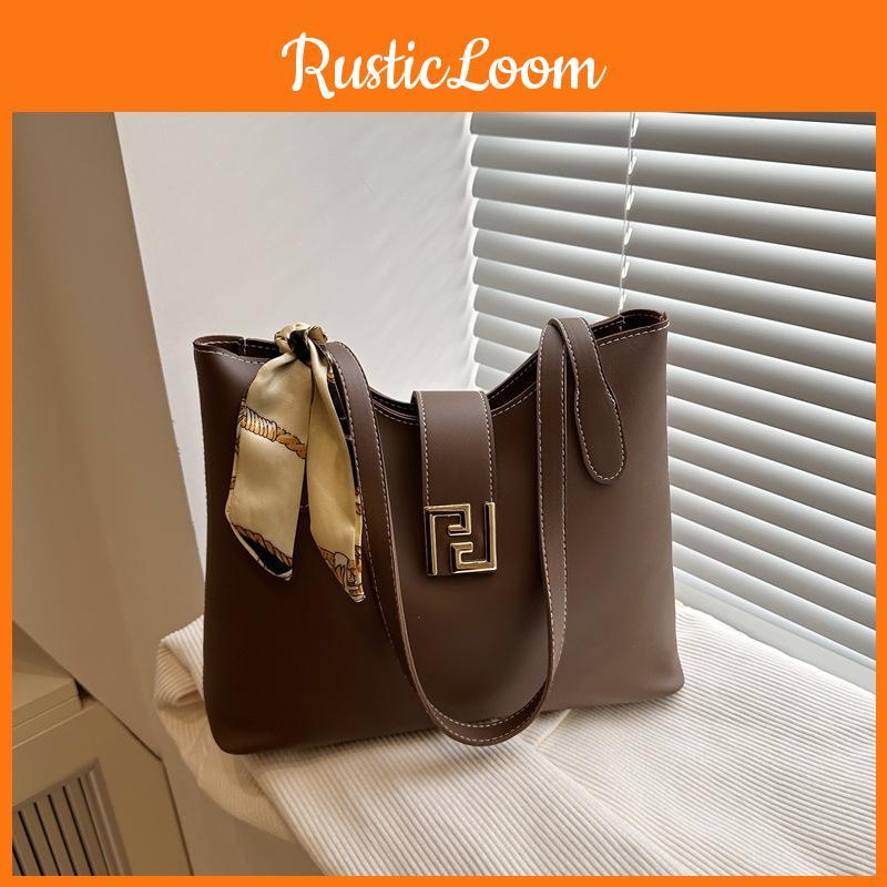 Simple Capacity Large Shoulder Bag With Solid Color Design And Decoration Scarf