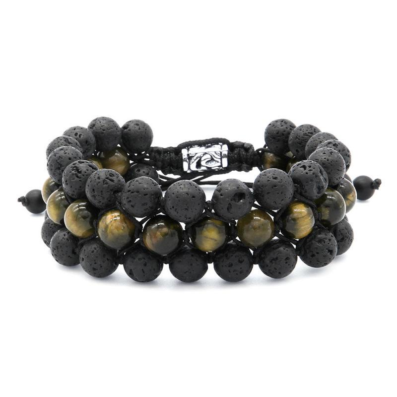 2020 Volcano Lava Tiger Eye Stone Multi-Layer Adjustable Bracelet