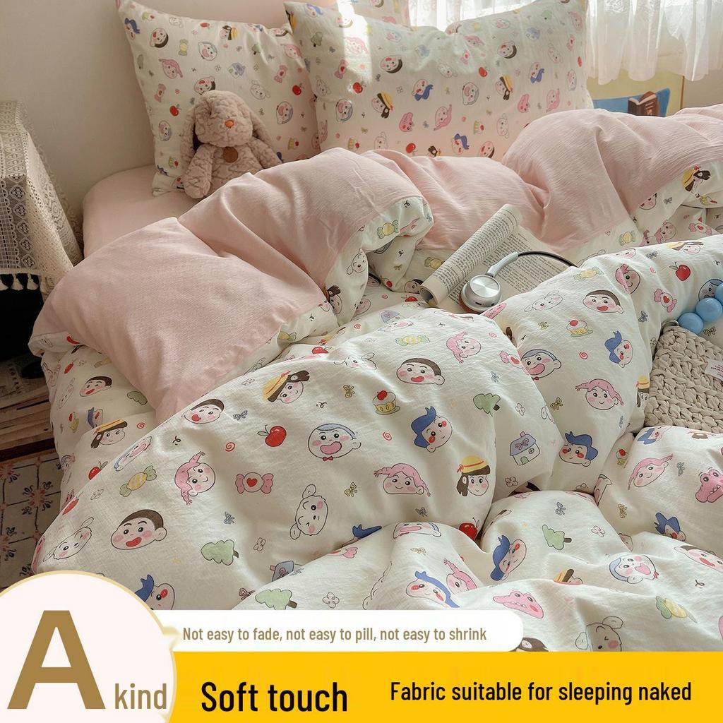 Floral Soft Cloud-Feel Double-Layer Gauze Bedding Set: Machine Washable, Small Student Dormitory Size, 3-Piece