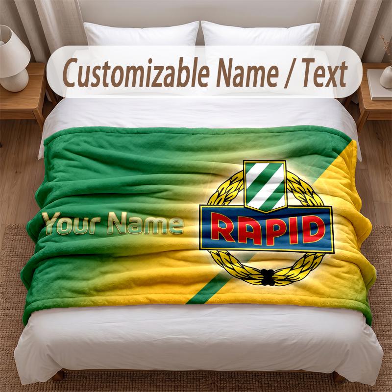 Rapid Wien FC Printed Flannel Blanket Custom Name Text Soft Warm Throw For Bedroom Holiday Gift
