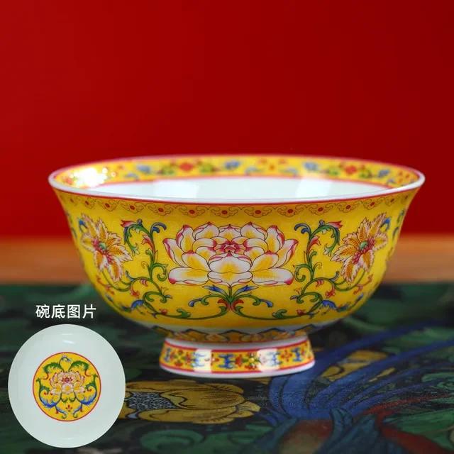 New Chinese Style Ceramic Bowl Enamel Colored Rice Bowl Kitchen Dish Set Bone Porcelain Household Bowl salad bowl set