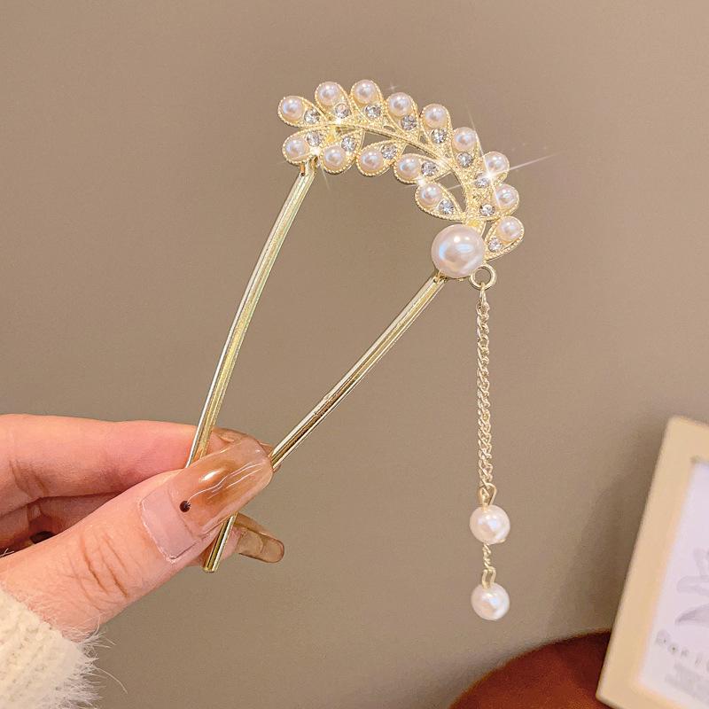 U-Shaped Fixed Hairpin with High-End Alloy Comb for Women's Updos - Ancient Style Four-Tooth Insert