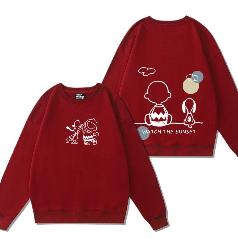 Snoopy tegneserie hettegenser dame rund hals topp dame hettegenser par løs avslappet hettegenser pars rund hals topp par hettegenser