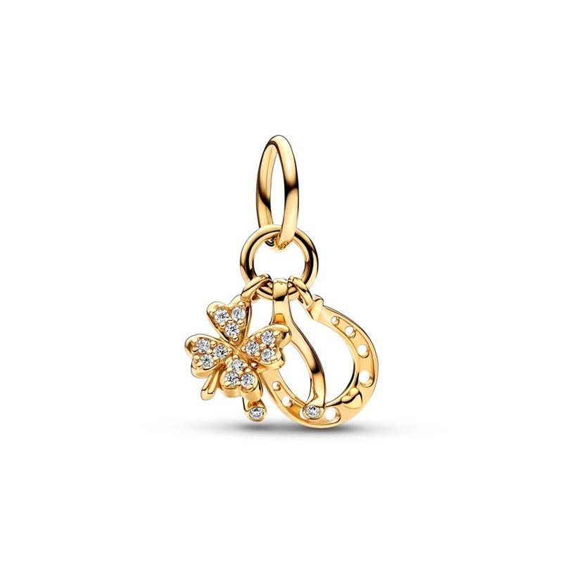 Popular Goods Sparkling Flower Pink And Gold Series Charm Bead Pendant Fit Original Silver Bangle Necklace Jewelry Gift